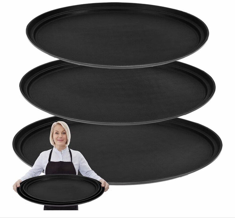 3 Pack Large Oval Serving Trays 20"x23" 22"x27" 24"x29" Non-Slip Plastic
